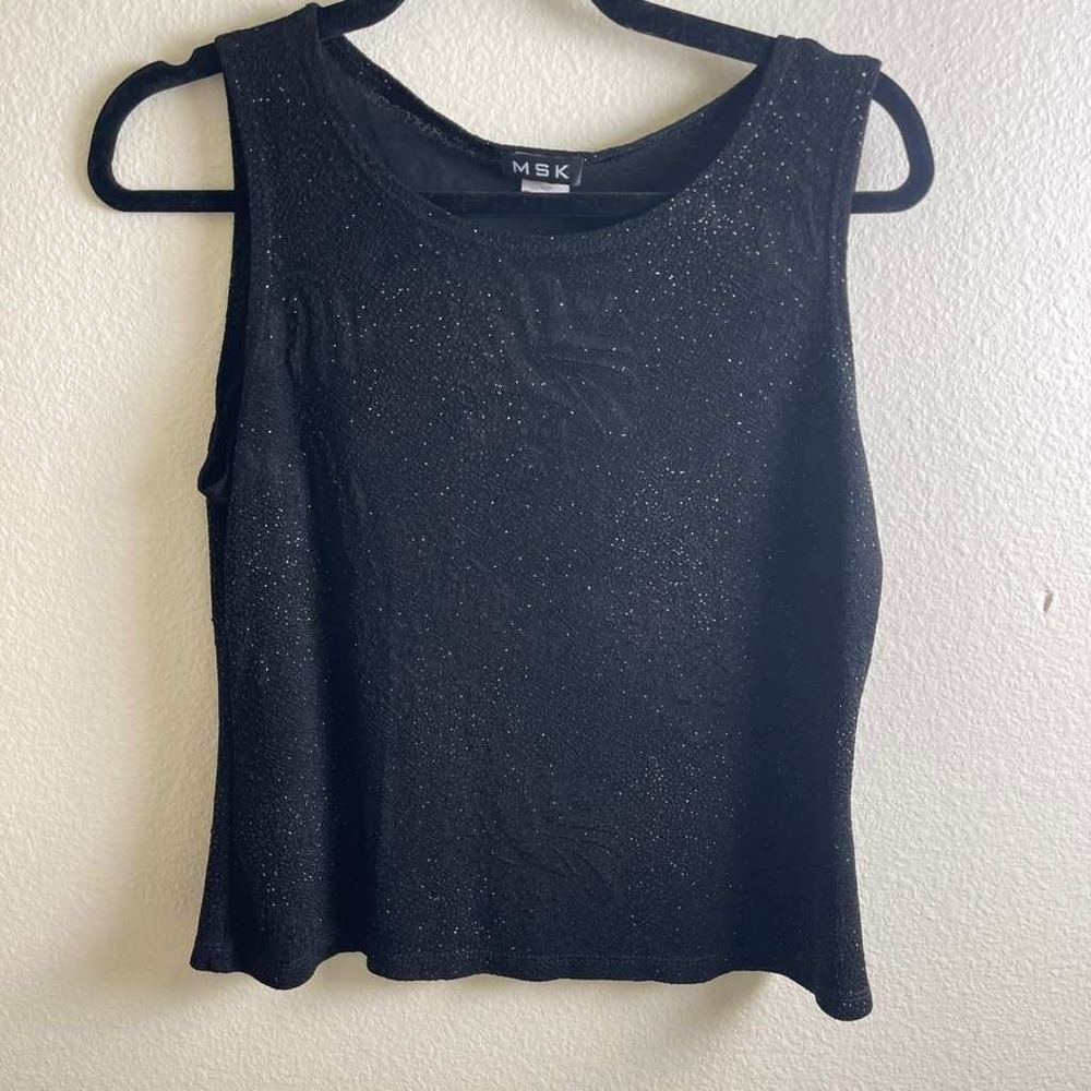 MSK‎ Womens Black Metallic Glitter Floral Textured Sleeveless Tank Top Size L